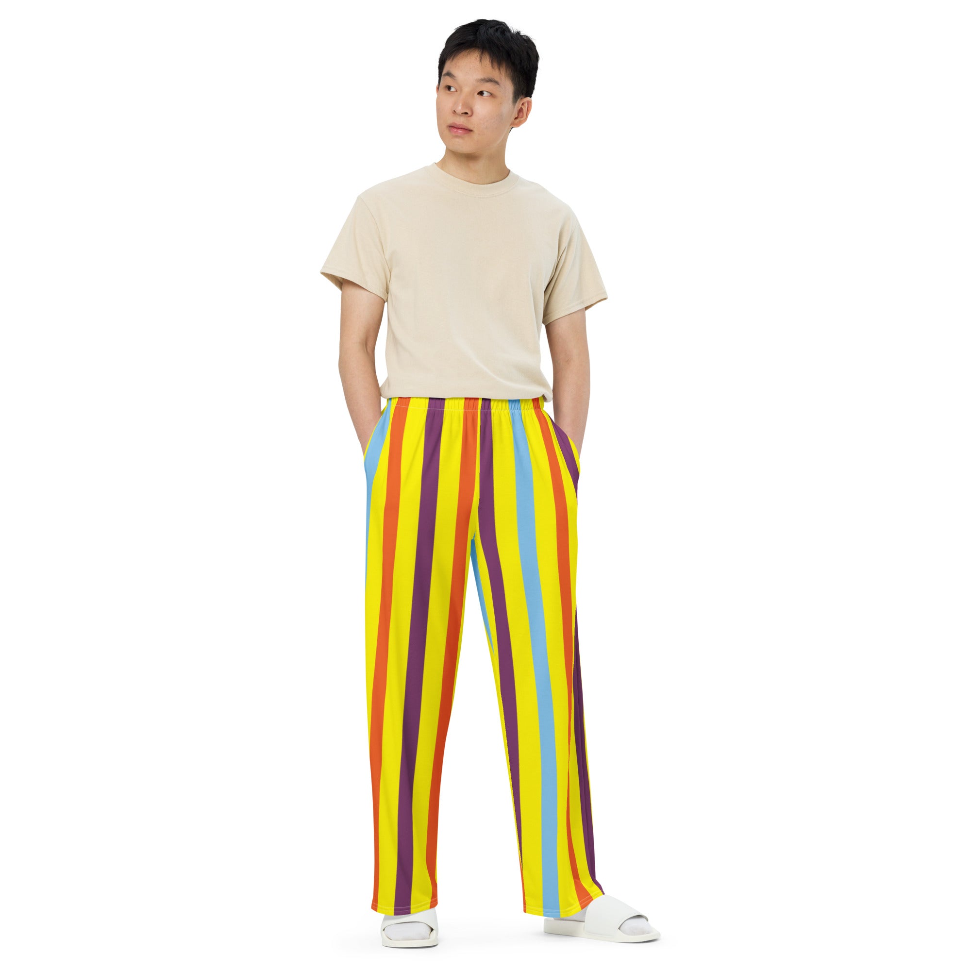Hoodies4You "Look Like Ken" "Halloween" Yellow/multi Color Stripe PJ Pants