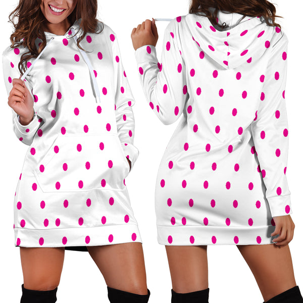 Hoodies4you "Look like Barbie" White w/pink polka dots Hoodie Dress