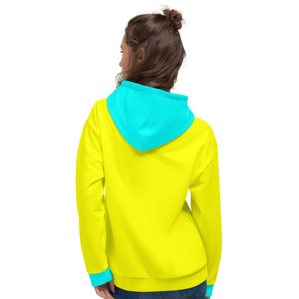 Hoodies4you "Just Me" "Trust Your Gut" Yellow w/Aqua Blue Cuffs and Hood