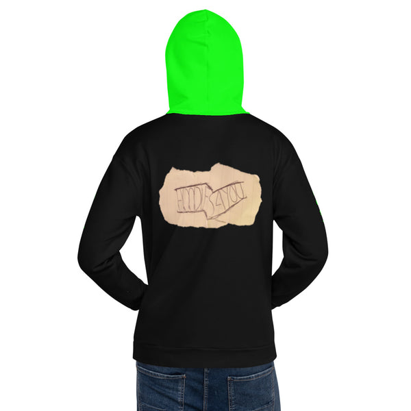 Hoodies4You "Just Me", "Trust Your Gut" Black w/Neon Green Hood w/ Back Tag