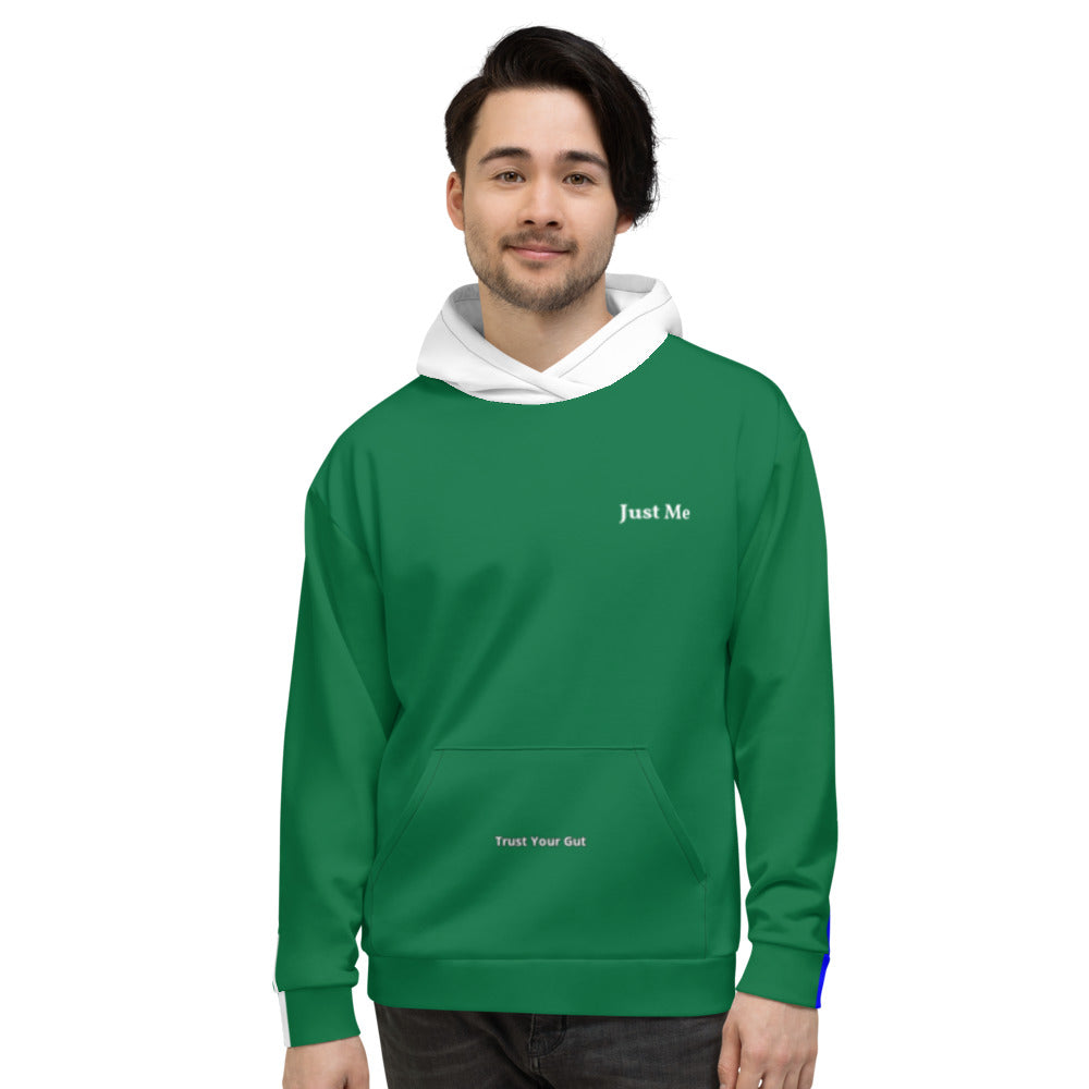 Hoodies4you "Just Me" "Trust Your Gut" Dual Stripes Forest Green w/White Hood w/back tag