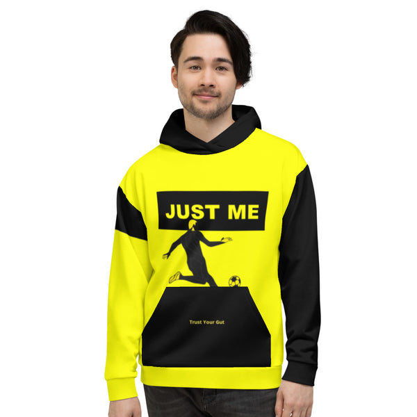 Hoodies4You "Just Me" "Trust Your Gut", Men's Soccer Yellow w/Black Hood W/Back Tag