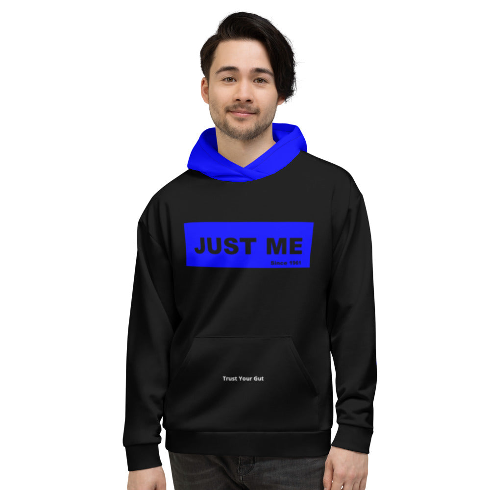 Hoodies4You "Just Me", "Trust Your Gut" Black w/Blue Box and Hood "Since 1961" Back Tag