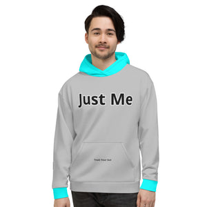 Hoodies4you "Just Me" "Trust Your Gut" Grey w/Aqua Blue Cuffs and Hood