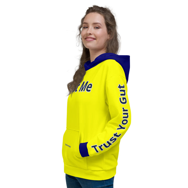 Hoodies4you "Just Me" "Trust Your Gut" Yellow w/Navy Blue Cuffs and Hood