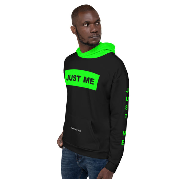 Hoodies4You "Just Me", "Trust Your Gut" Black w/Neon Green Hood w/ Back Tag