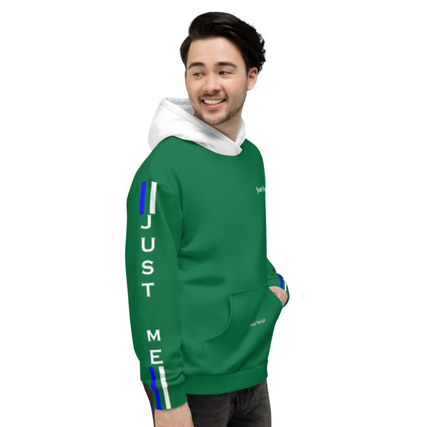 Hoodies4you "Just Me" "Trust Your Gut" Dual Stripes Forest Green w/White Hood w/back tag
