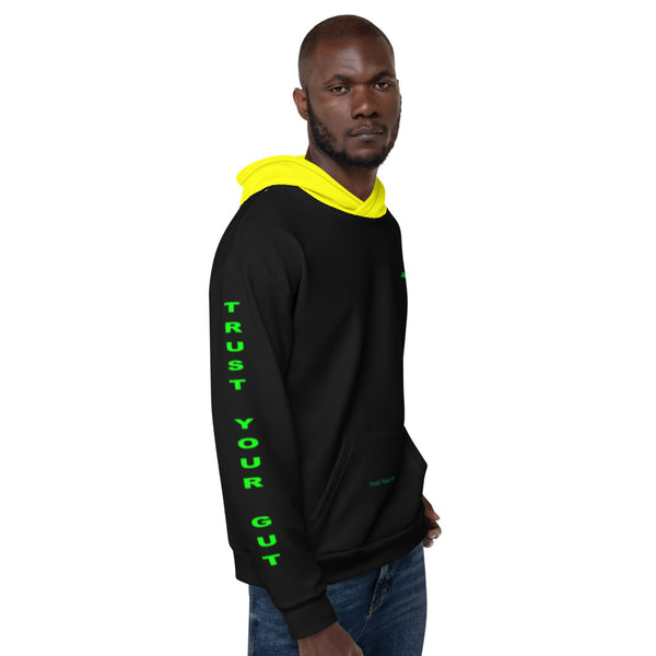 Hoodies4You "Just Me", "Trust Your Gut" Black w/Green Letter and Yellow Hood