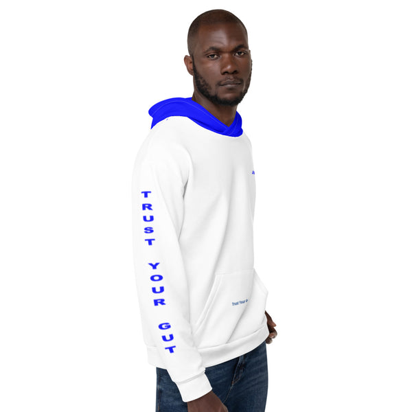Hoodies4You "Just Me" "Trust Your Gut" White w/Blue Letter and Hood